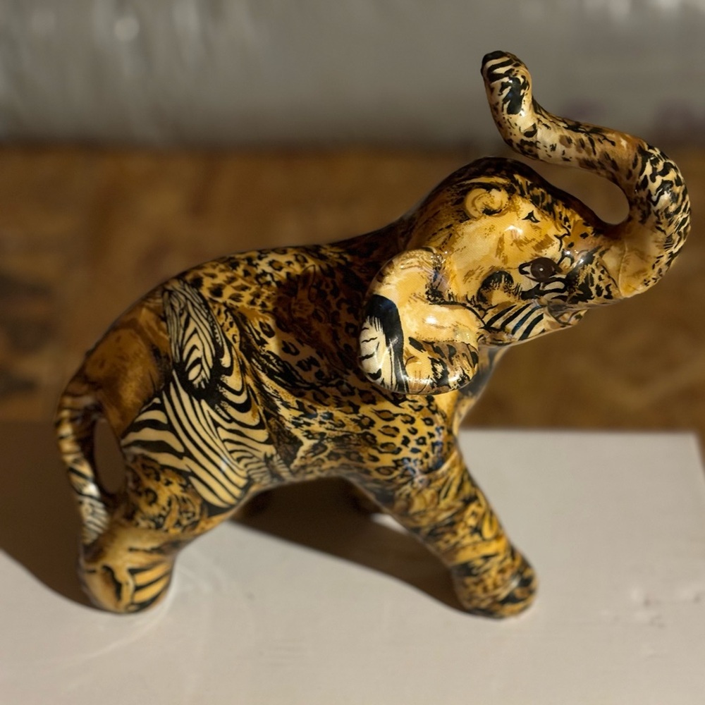 La Vie Hand-Painted Ceramic Safari Jungle Patchwork Elephant Figurine